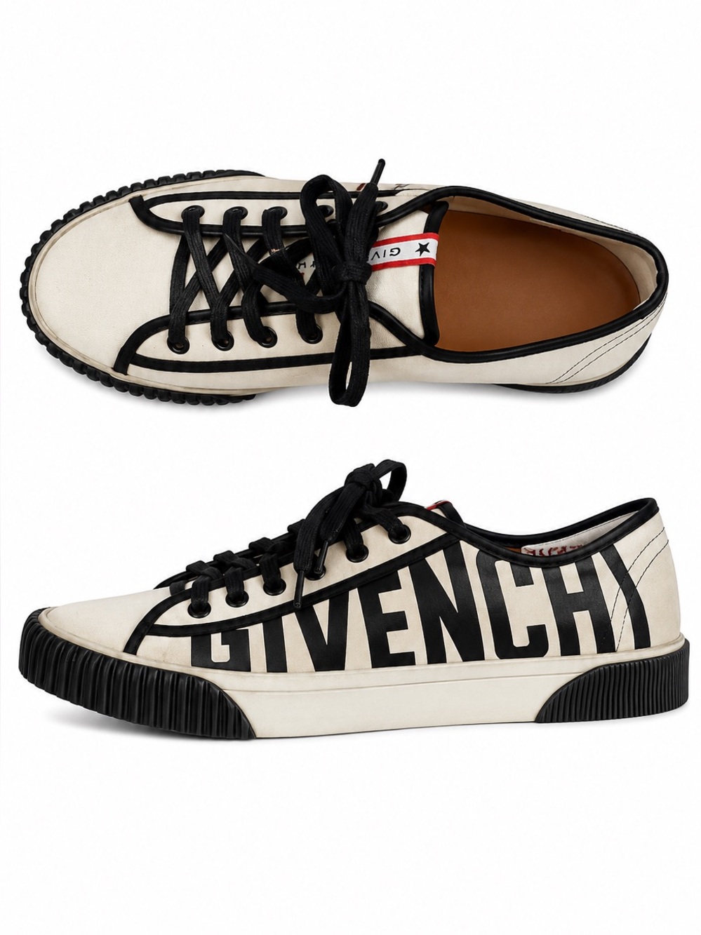 Authentic Givenchy Black & White Canvas Logo Sneakers Size 39 (US 9)